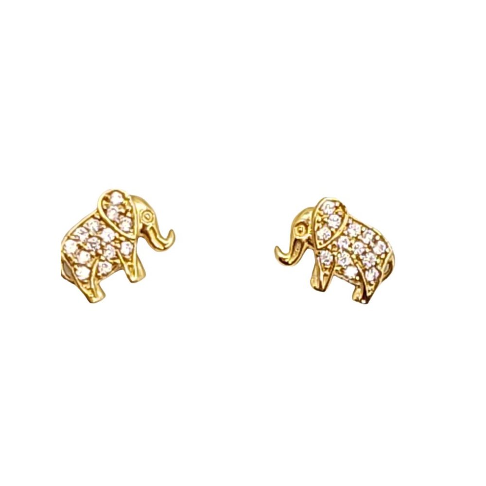 14k Girls pink CZ elephant earrings